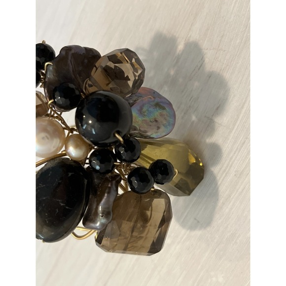 Tonobi Cuff Bracelet Designer Onyx Fox Tail Amethyst & Freshwater Pearl Natural - Picture 14 of 16